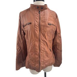 Blivener Faux Leather Motorcycle Biker Jacket Brown Size Medium